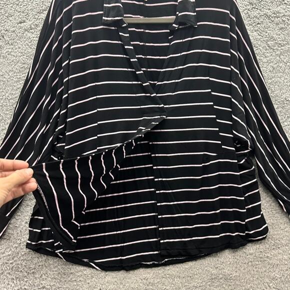 We the Free Small Black Pink Striped Boxy Cut V-Neck Open Front Stretchy EUC - Picture 4 of 9